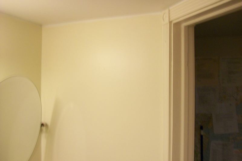 Bathroom wall opened to framing and sheetrock during repair
